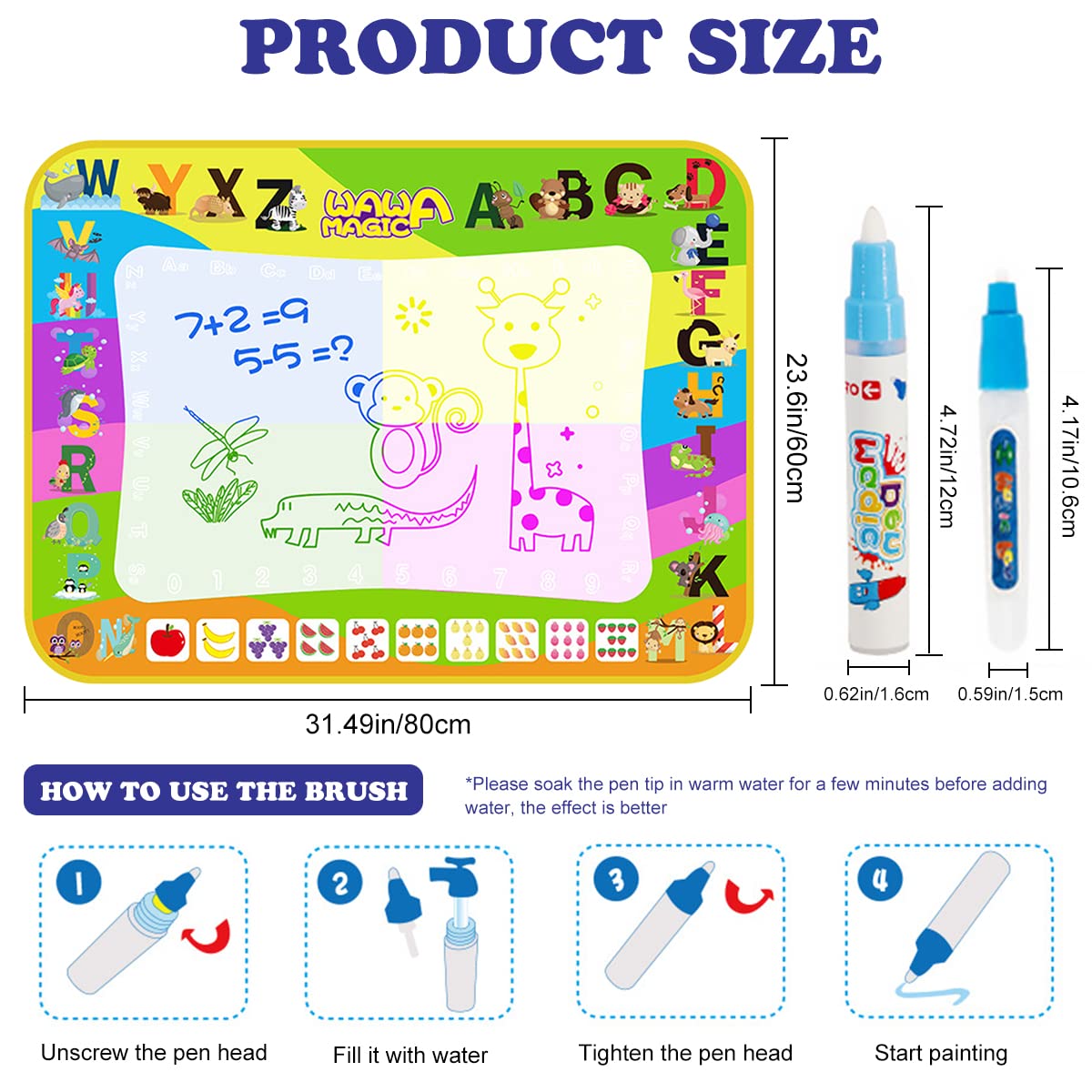 PATPAT Water Doodle Mat for Kids with 31.5 x 23.6 in Aqua Drawing Board | Educational Toy