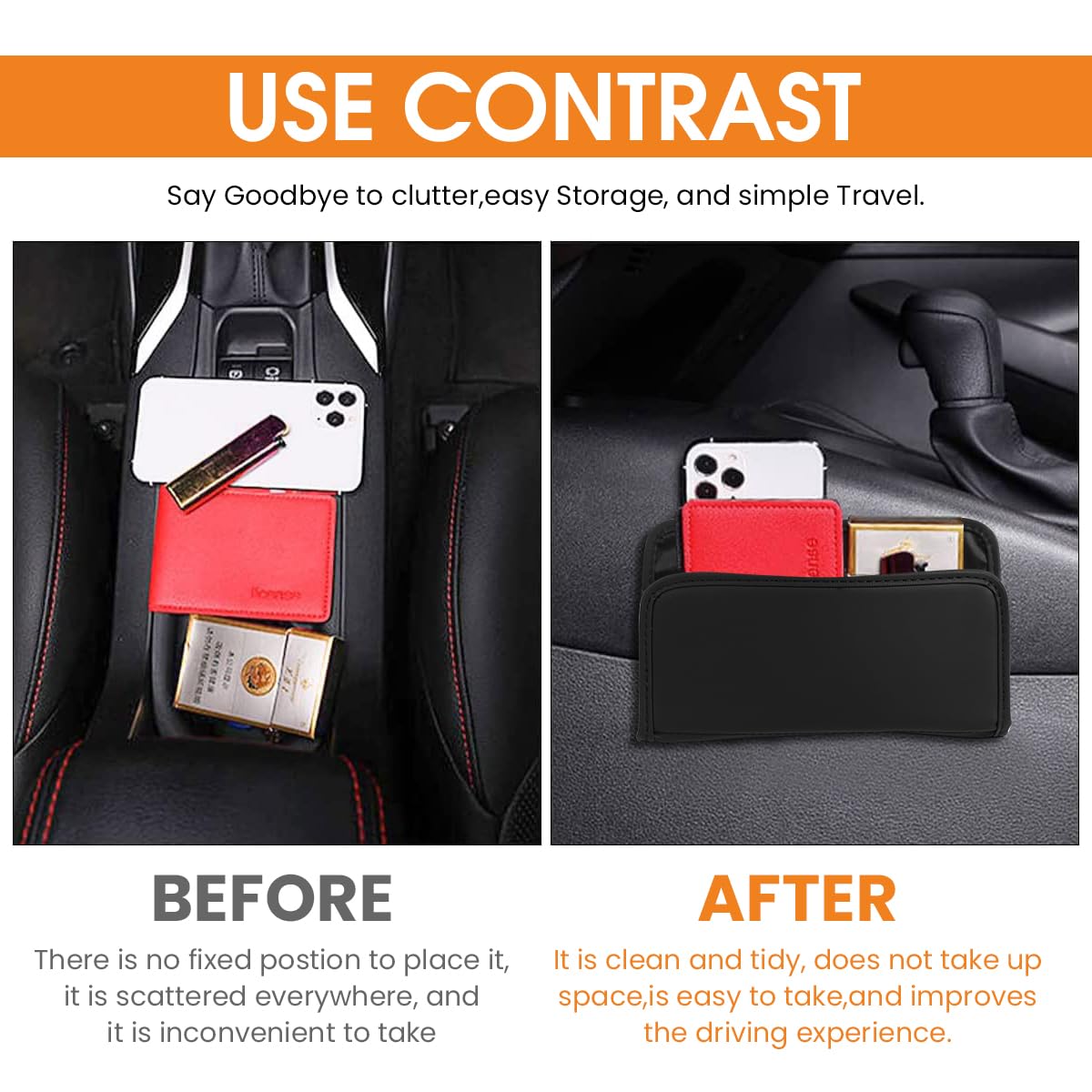 STHIRA Car Storage Organizer for Seat Side with Self Adhesive Design and PU Leather Finish