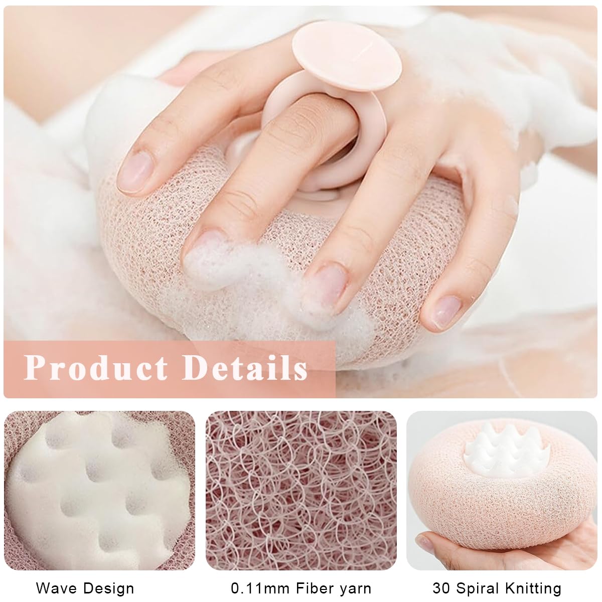 MAYCREATE® 2PCS Bath Body Brush, Bath Ball Sponge Shower Loofahs Pouf Ball Nature Bamboo Charcoal Mesh Bulk Puffs Large with Suction Cup, Shower Essential Skin Care