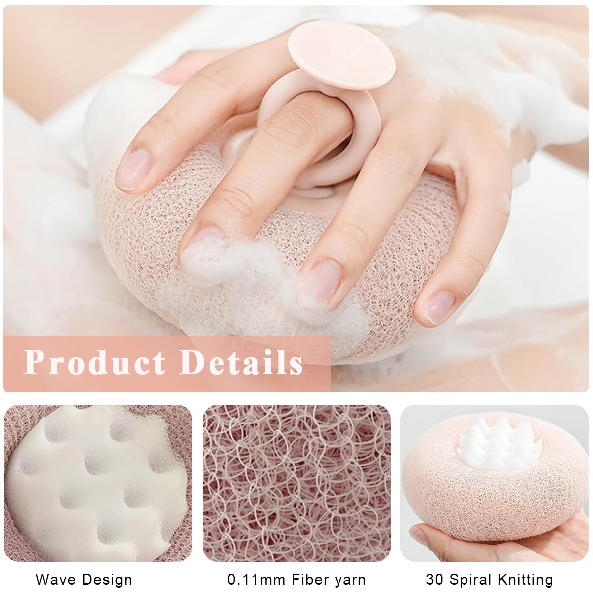MAYCREATE Suction Cup Bath Ball for Shower with Ring Grip 11 x 9cm | 2 Pack Exfoliating Sponges