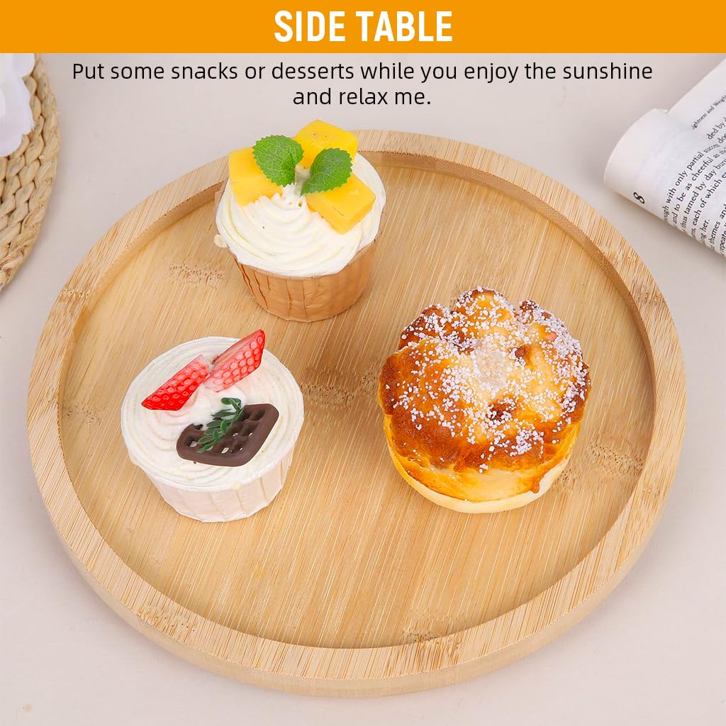 HASTHIP Sofa Armrest Wooden Tray for Snacks and Work with 25cm Dia Foldable Stand | Natural Bamboo Table