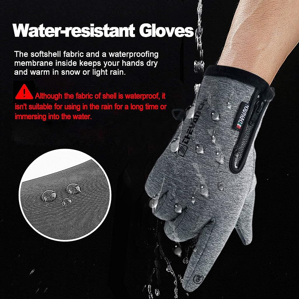 STHIRA® Winter Gloves for Men, Fashion Waterproof Touchscreen Non-Slip Thermal Fleece Lined Riding Gloves for Driving, Cycling, Hiking, Skating, Grey(Size: L)