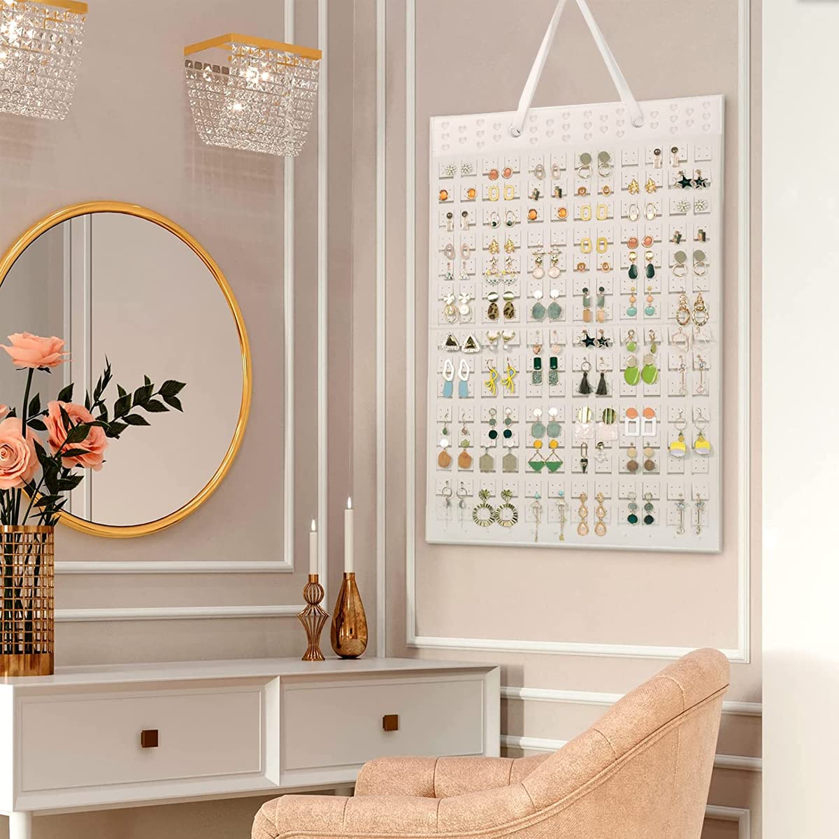 HASTHIP Felt Hanging Earring Organizer for 300 Pairs with 22.5x13.6 in Wall Display | White