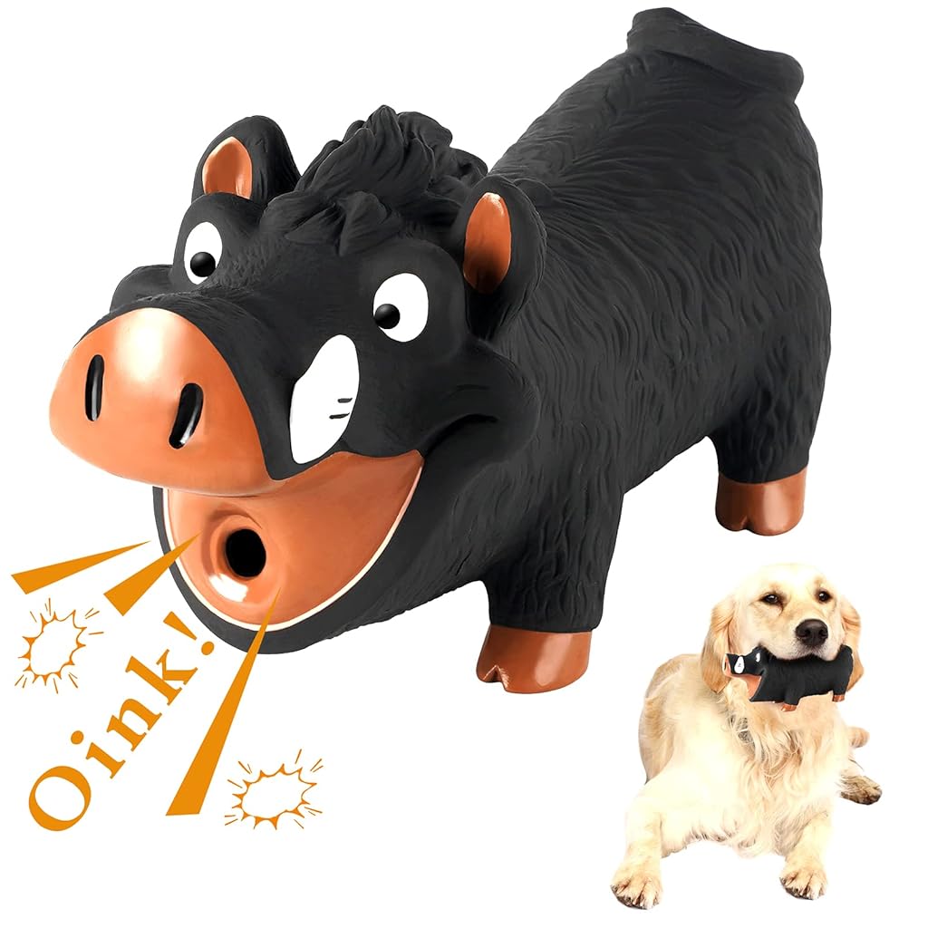 Qpets® Squeaky Dog Toy Interactive Play, Pig Latex Dog Chew Toy Grunting Durable Rubber Soft Pet Toys Funny Voice Decompression Fetch Training for Small Medium Dog