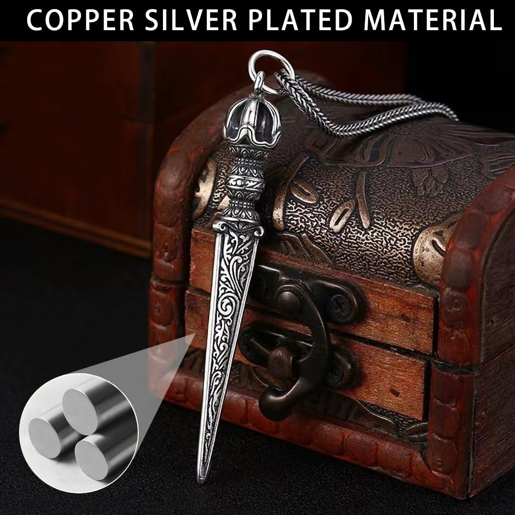 PROBEROS Necklace for Men featuring Vajra Dagger Pendant with Silver Chain | Gothic Gift