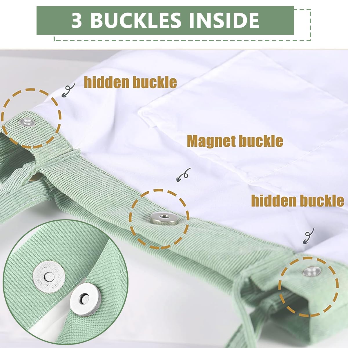 PALAY Tote Bags for Women for School Work and Shopping with Corduroy Material Beige & Green