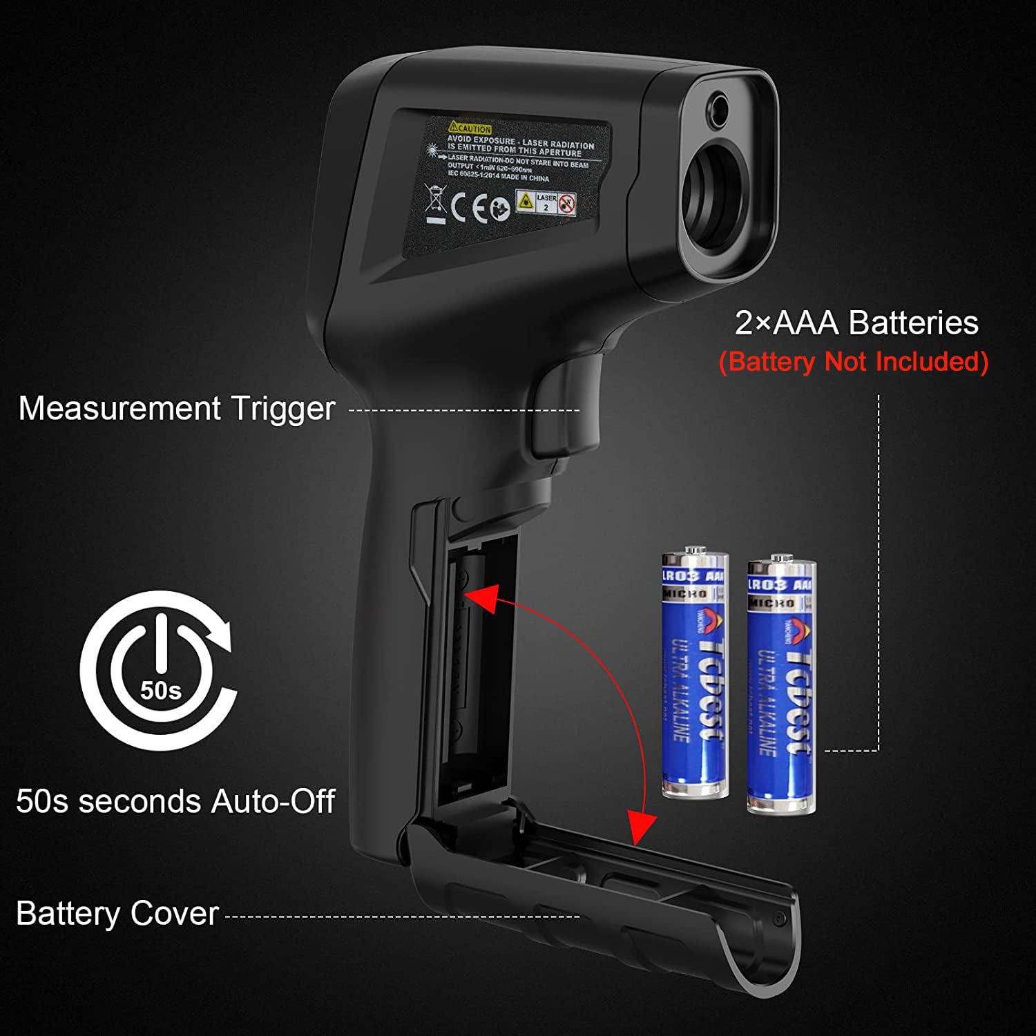 Serplex Handheld Infrared Thermometer, Non-Contact Digital Laser Temperature Gun 57¡ãF ~1022¡ãF (-50¡ãC ~ 550¡ãC) with Battery & Color LCD Display for Household Industrial Use, for Cooking, Pizza Oven