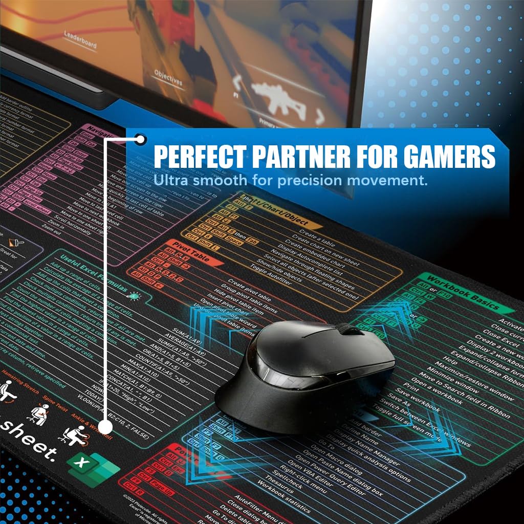 ZORBES Excel Shortcut Keys Mouse Pad for Office Use with Non Slip Rubber Base 40x90x0.3cm