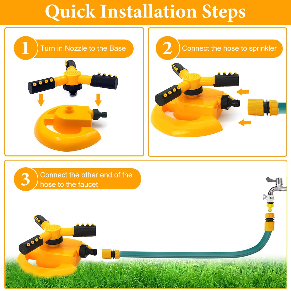 HASTHIP Garden Water Sprinkler for Lawn and Plants with 360 Degree 3 Arm Rotating Spray | Even Large Area Irrigation