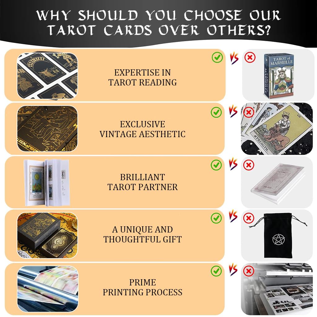 PATPAT Tarot Cards for Beginners with 78 Sheets and Guide Book featuring PET Waterproof Design | Includes 2 Collectible Cards and Golden Embossing