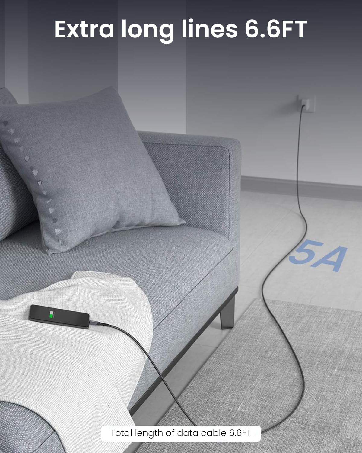 JSAUX Type C to Type C Cable for Fast Charging and Data Transfer 6.6ft with Nylon Braid | 100W Power Delivery