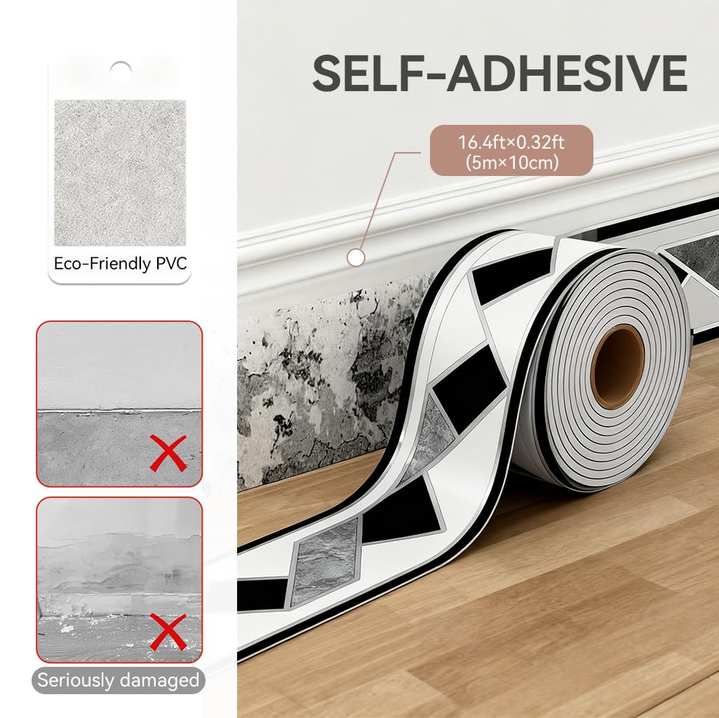 HASTHIP Self Adhesive Molding for Wall Designs with 16.4ft Length and Waterproof PVC | Geometric Pattern Trim