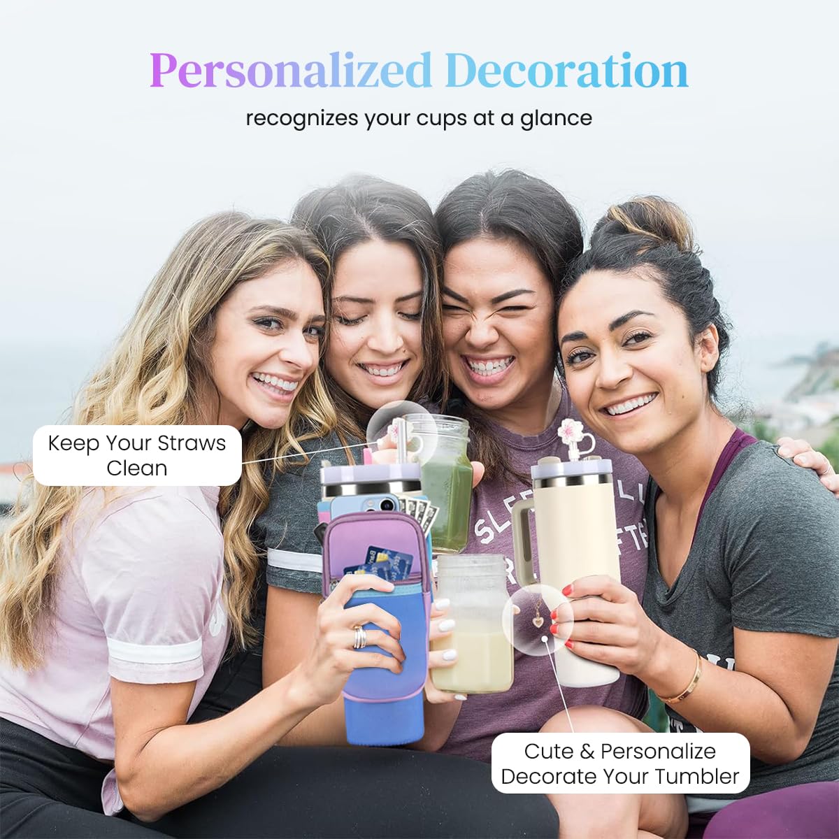 HASTHIP Water Bottle Carrier Bag for 40 oz Stanley Tumbler with Phone Pocket and Strap | Neoprene Gradient Purple