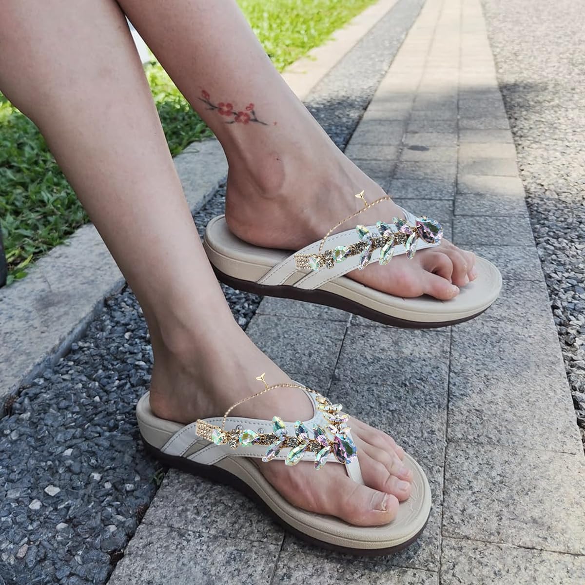 HASTHIP Flip Flop Charm for DIY Sandal Decoration featuring 11cm Chain Style & Alloy Rhinestone