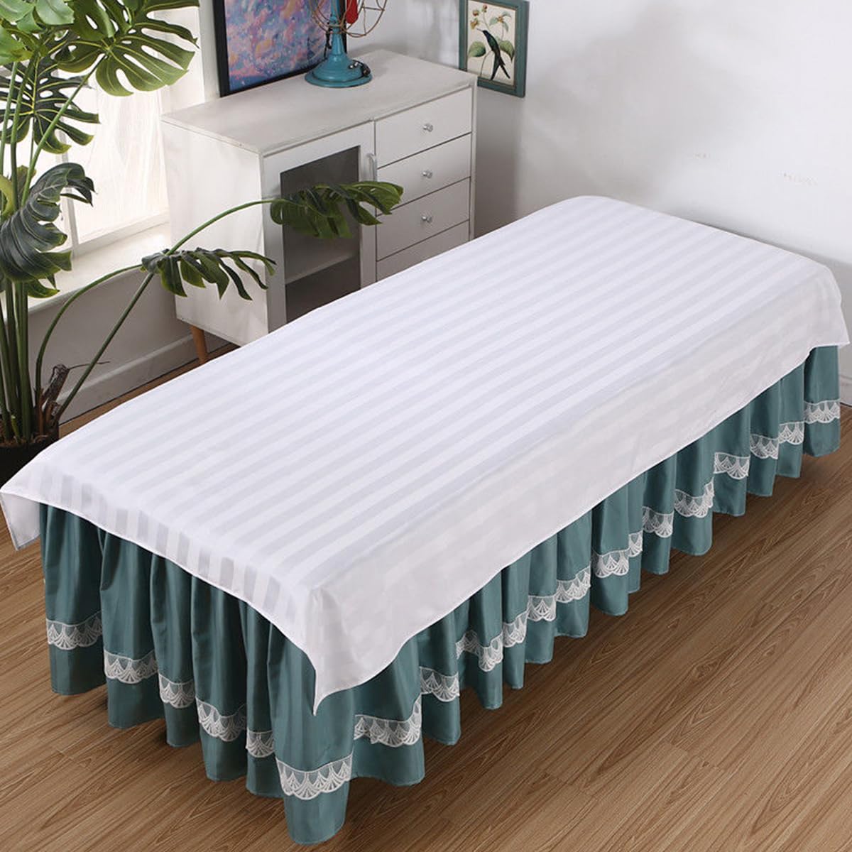 HASTHIP Massage Table Throw for Spa Use with Stripped Pattern 30x74 in | Silk Cotton White