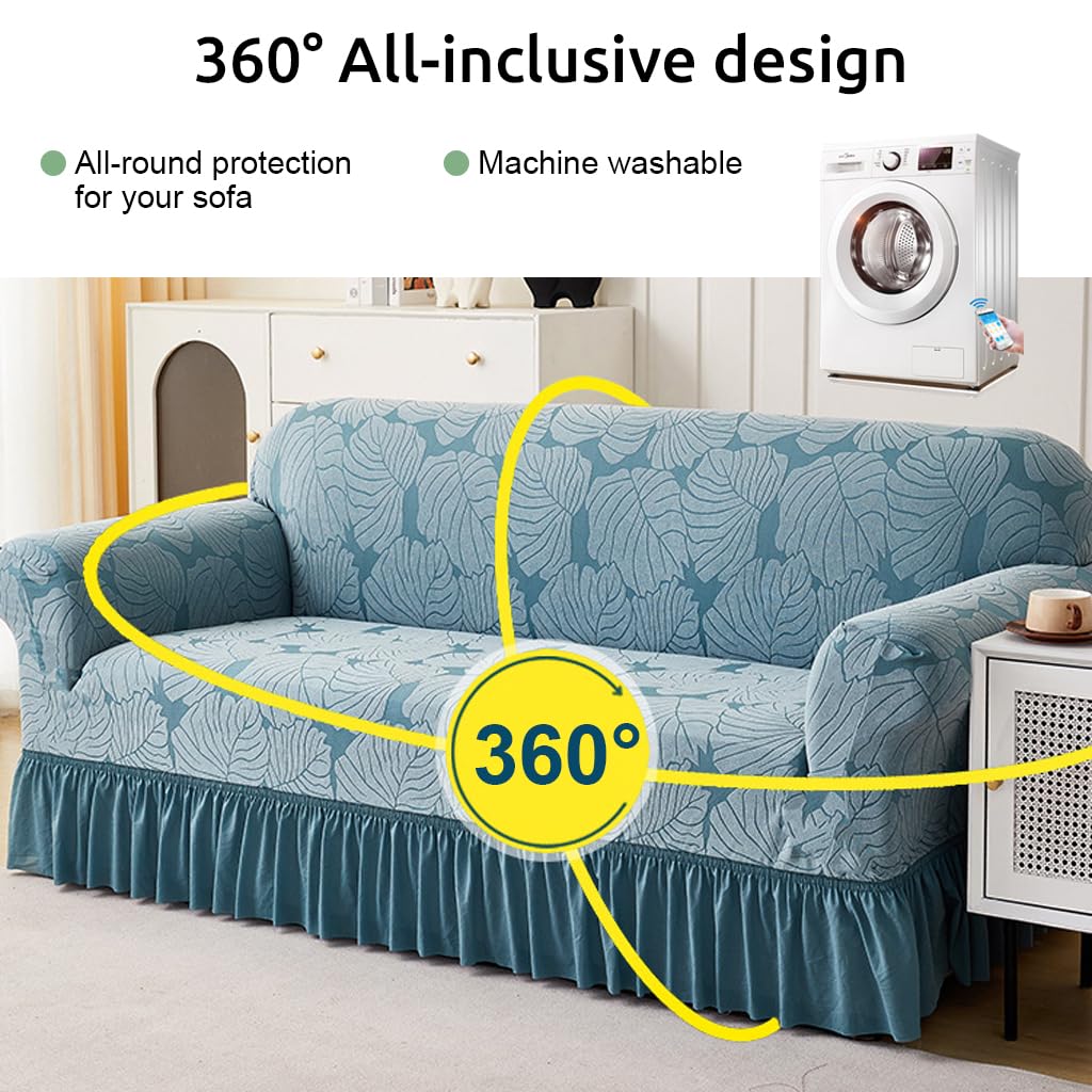 HASTHIP® 1PC Stretch Sofa Slipcover Couch Sofa Covers Washable Furniture Protector Full Sofa Bed Cover with Elastic Bottom and Skirt for Living Room, Light Blue (190-230cm)