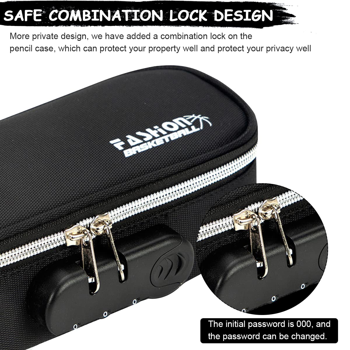 HASTHIP Canvas Pencil Case for School with 4 Layer Compartments and Combination Lock | Black 2PCS