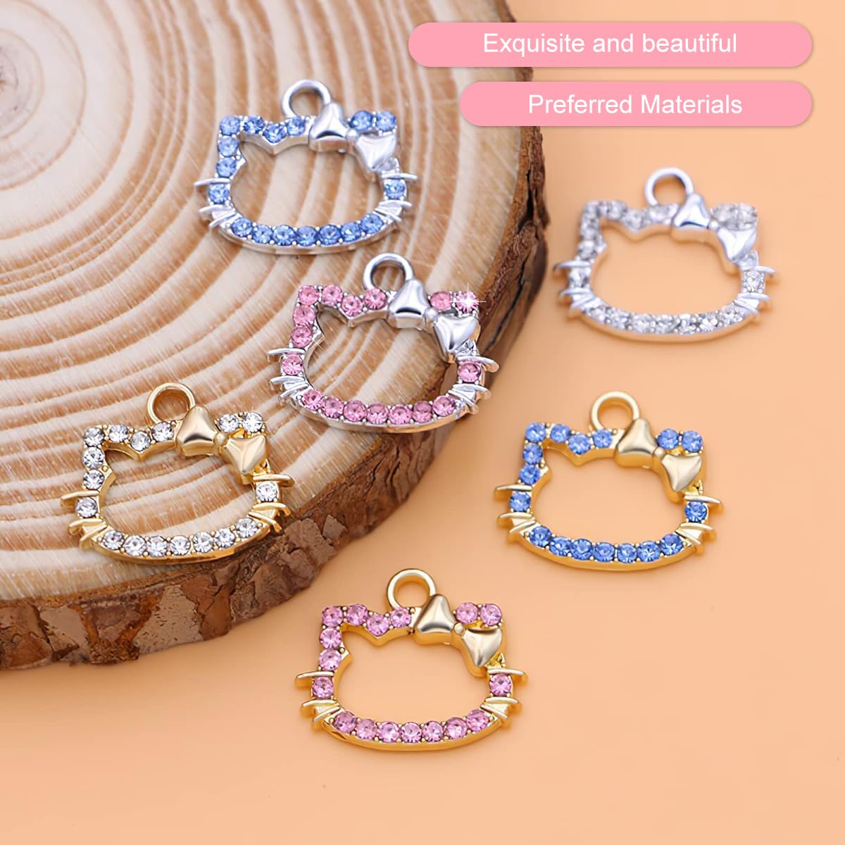SANNIDHI Cat Charms for Bracelet Making featuring 12pcs Rhinestone Loop Pendants | DIY Jewelry