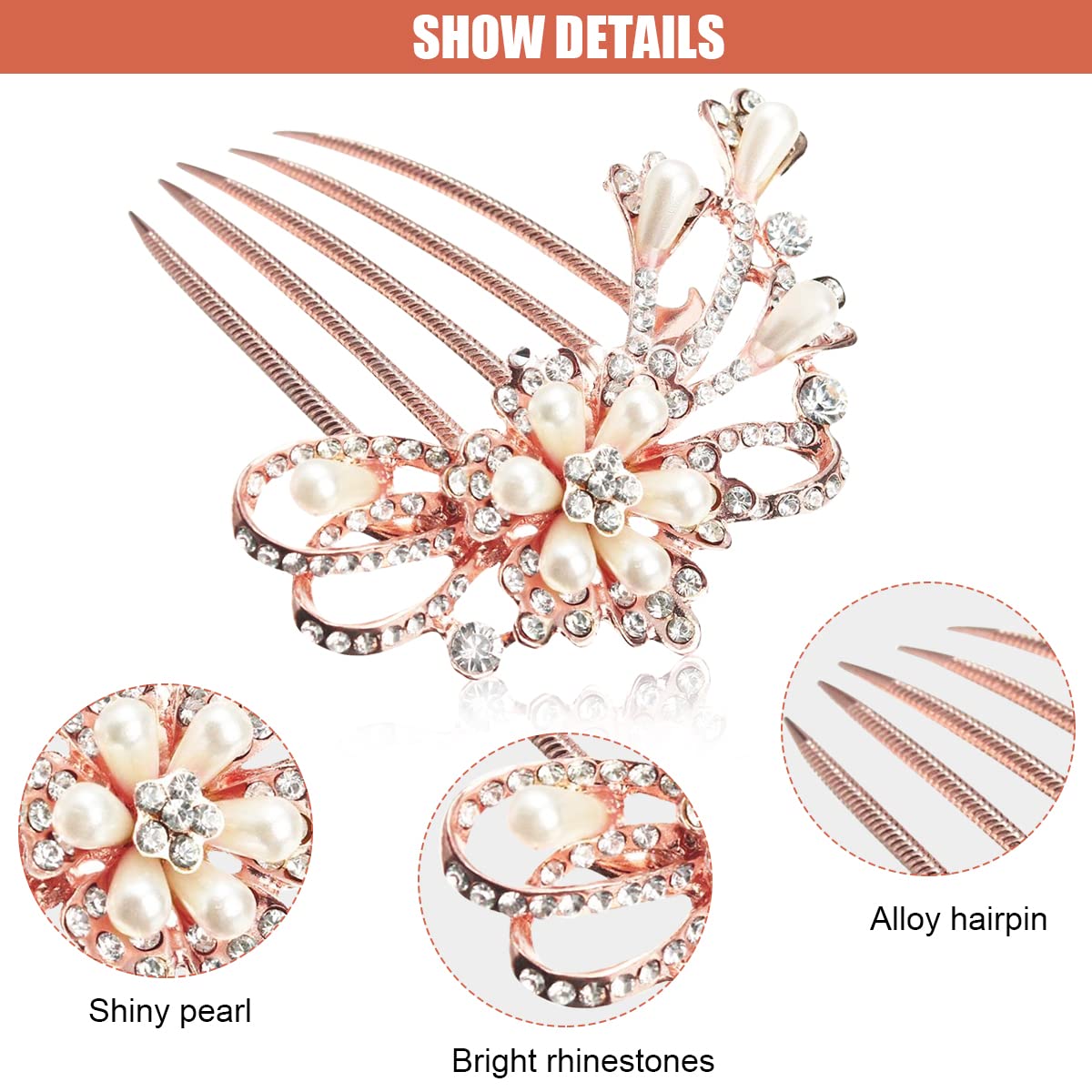 MAYCREATE Comb Hair Pins for Bridal and Party Hairstyles featuring 5 Claw Alloy Design | Elegant Rhinestone Faux Pearl Clip for Women and Girls