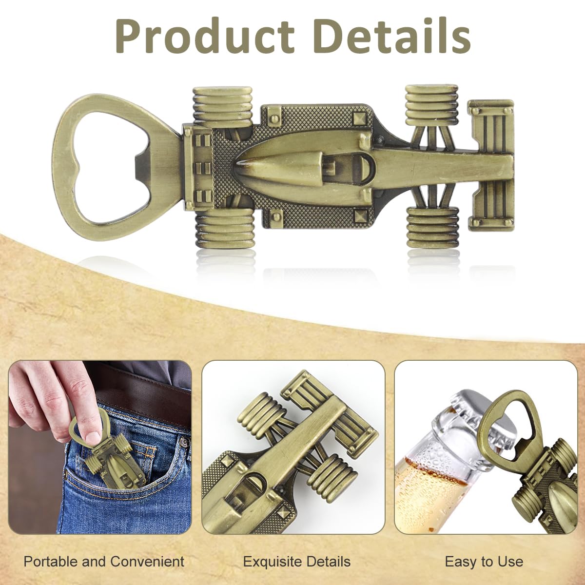 HASTHIP Racing Car Bottle Opener for Beer and Soda | 4 in Zinc Alloy Gift for Men