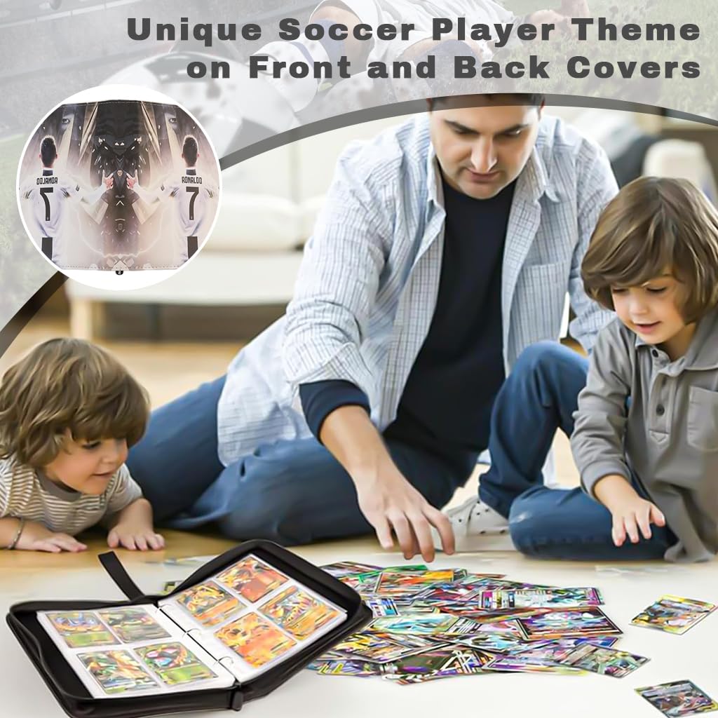 PATPAT Soccer Card Binder for Collectible Cards featuring 400 Pockets with Zipper Closure | Waterproof PU Cover Organizer