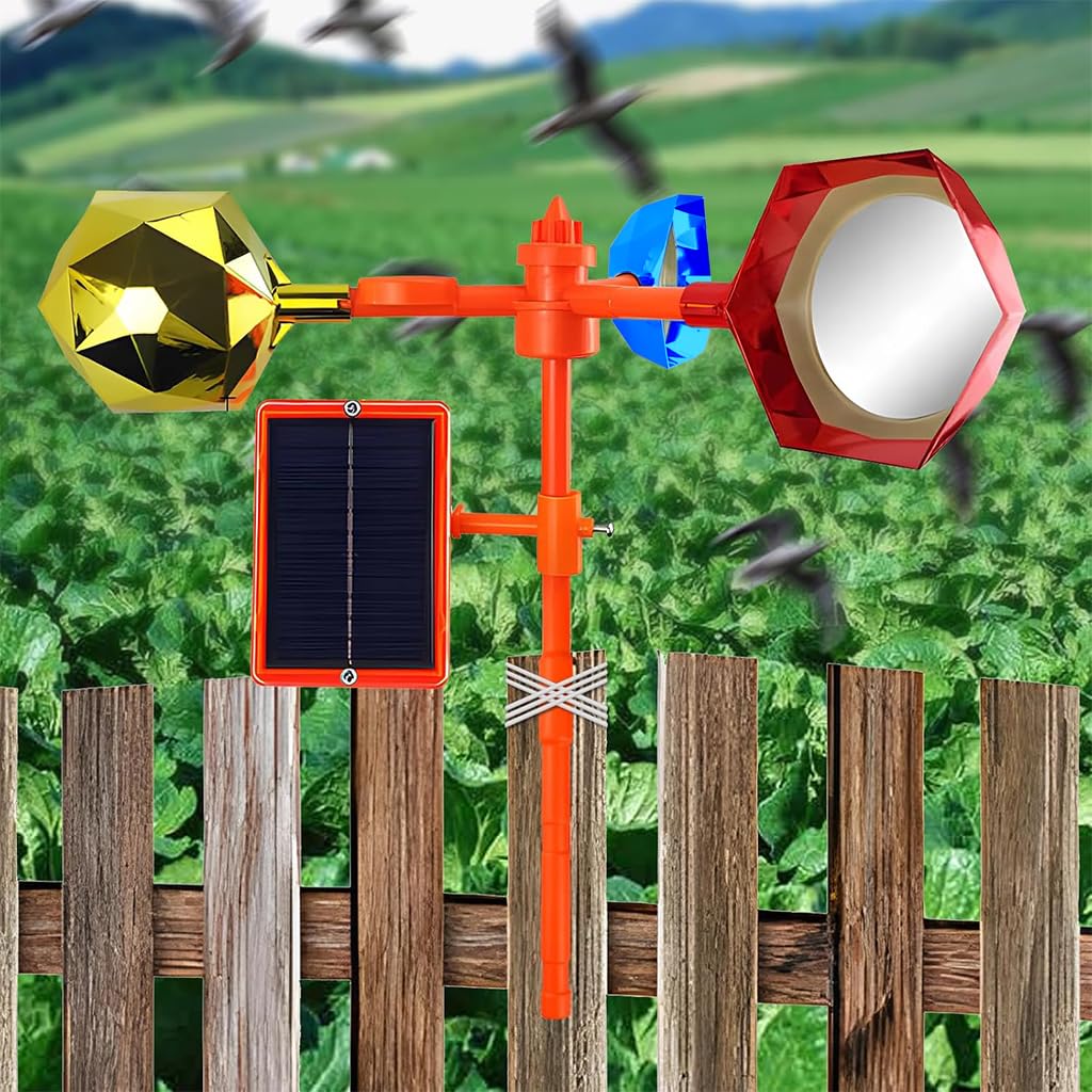 Supvox Solar Bird Repellent for Garden and Balcony with 360° Rotating Reflectors | Humane Sound Deterrent
