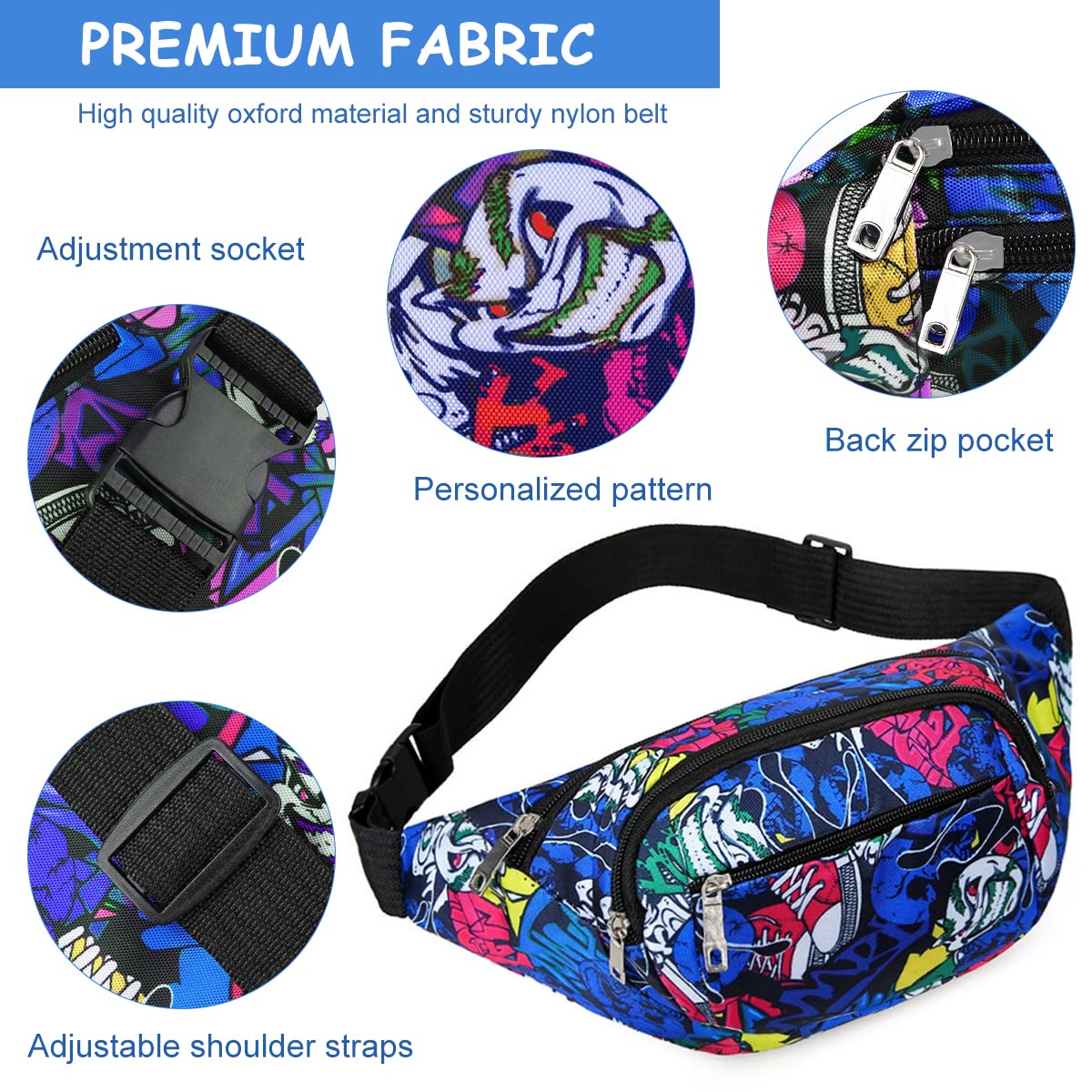 ZIBUYU® Waterproof Creative Print Sport Chest Bag & Bumbag,Waist Pack for Hiking,Travel,Camping,Running,Sports Outdoors,Men & Women