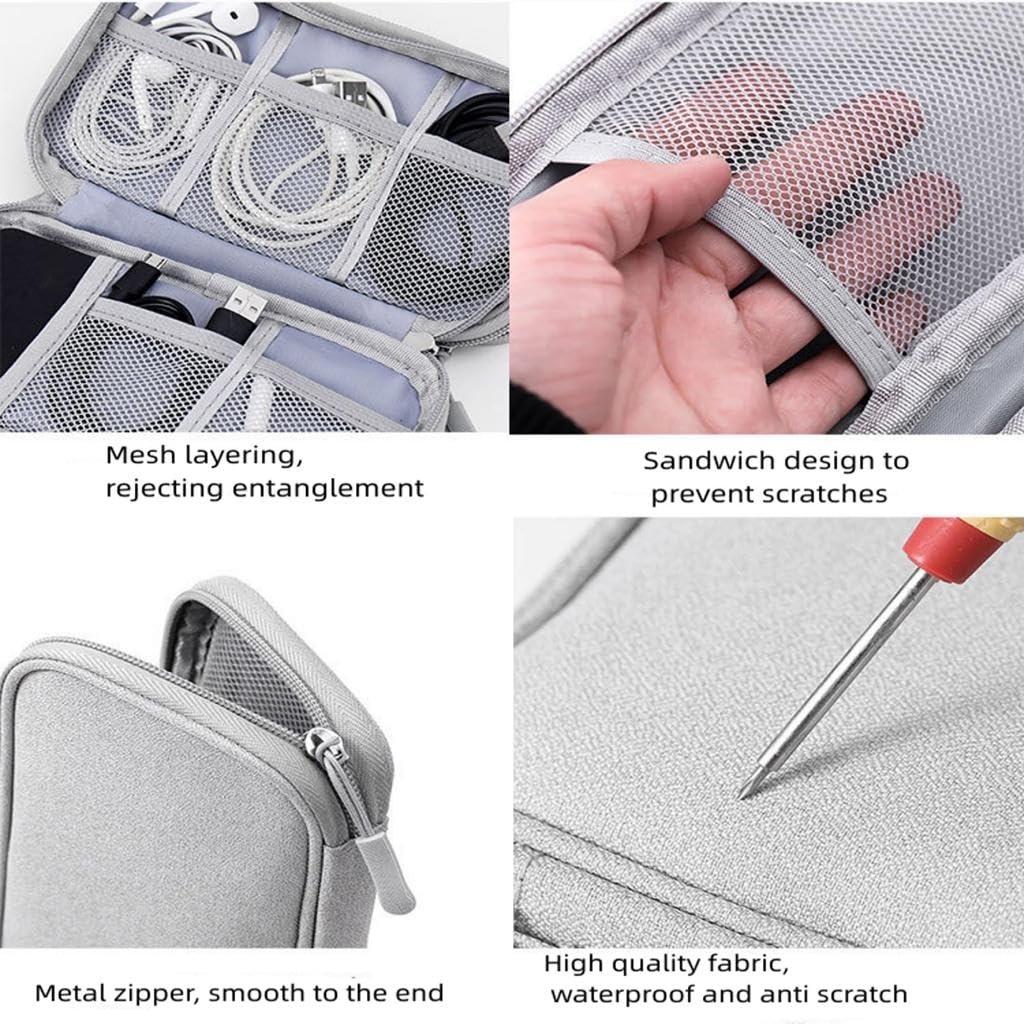 Zibuyu Travel Cable Organizer Pouch for Office and Trips featuring Dual Layer Design with 600D Oxford Fabric and Compact 7.5x4.3x2.2 in Size