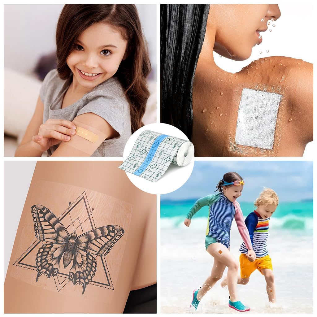 HANNEA Transparent Waterproof Sticker for Wound and Tattoo Care featuring 3 Layer Design | 3.15 in x 16.4 ft PU Film