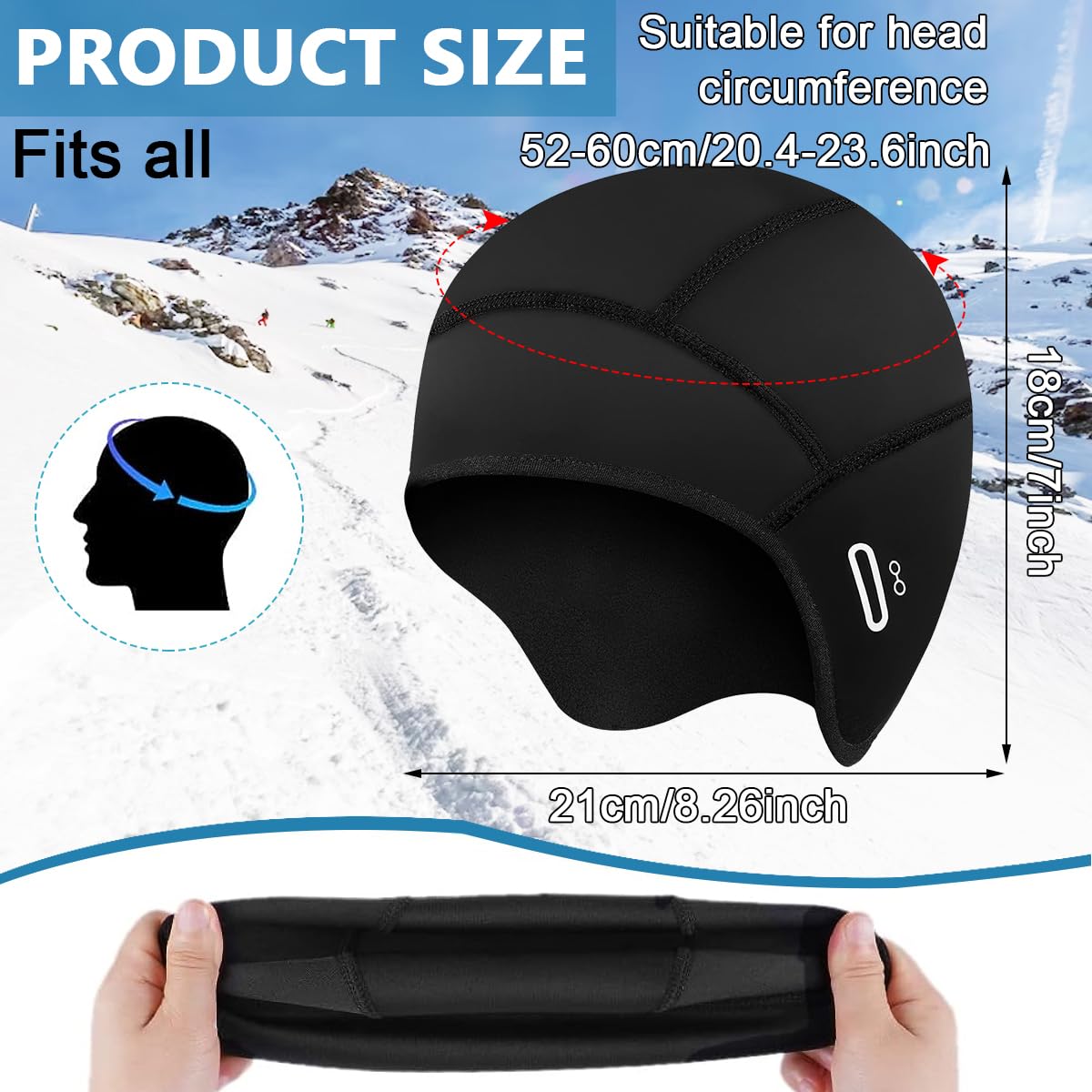 GUSTAVE® Winter Helmet Cap for Men Cycling Cap Winter Warm Skull Cap Motorcycle Helmet Liner Glasses Friendly Skull Cap Helmet Liner for Hiking, Skiing, Riding Outdoor Warm Skull Caps Black