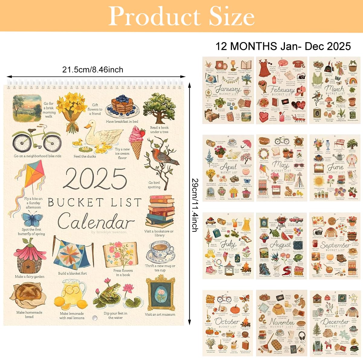 OFIFO 2025 Bucket List Calendar for Goal Planning with Coil Binding and Stickers | Wall Hanging Monthly Planner