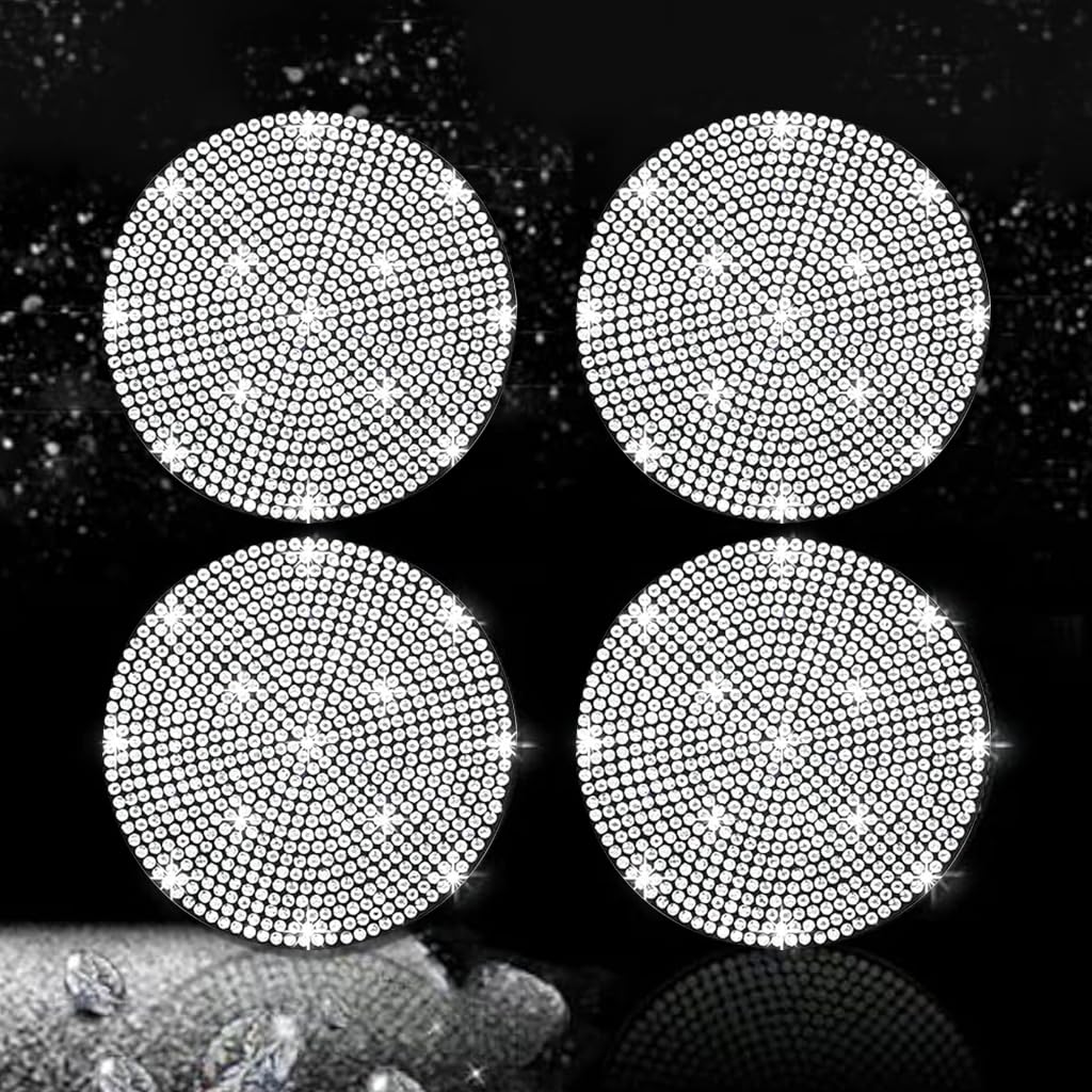 STHIRA Car Cup Holder Coasters 4Pcs Set featuring 2.76 in Anti-slip PVC Rubber | Sparkling Rhinestone Interior Decor
