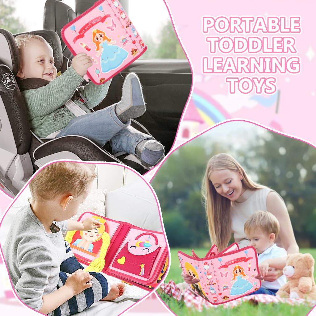 SNOWIE SOFT Busy Board for Toddlers 1-3 with Princess Dress-Up Felt Pages | Montessori Travel Toy