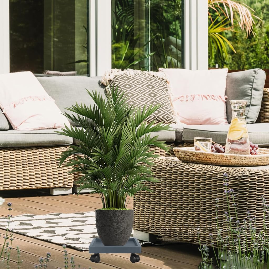 HASTHIP Plant Pot Stand for Indoor and Outdoor Use with 4 Wheels and 30cm Resin Tray | 2Pcs Set