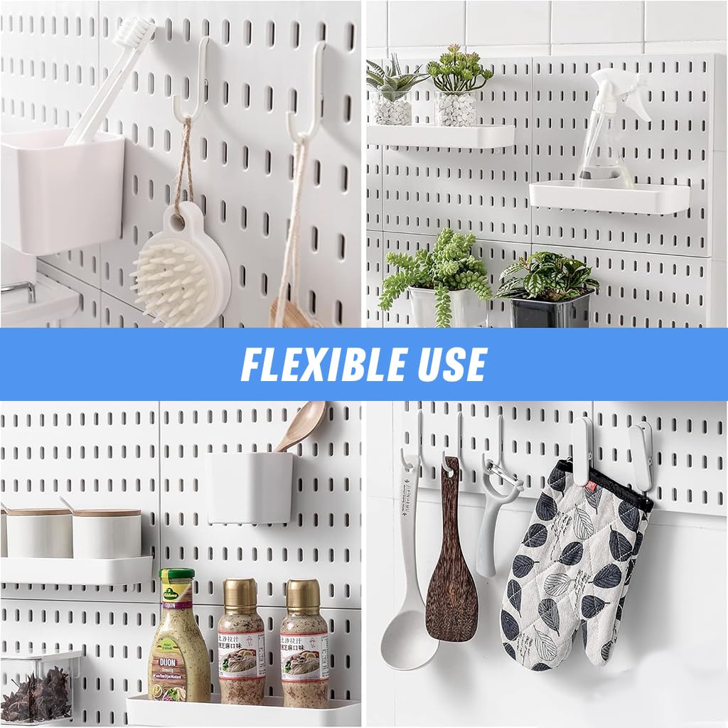 Serplex DIY Assembly Pegboard Kit for Kitchen Office and Garage | 30x30cm PVC Wall Organizer with Hooks Shelf and Storage Box