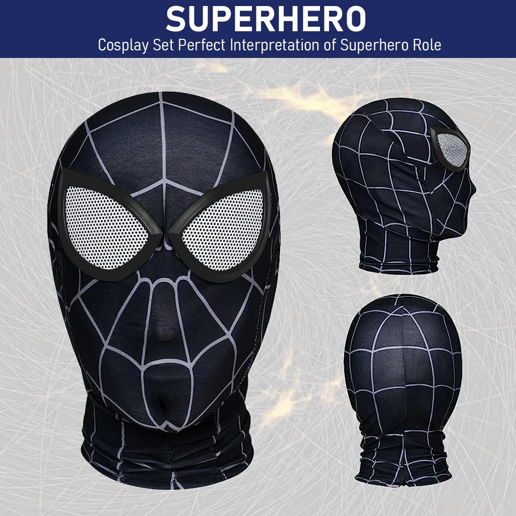 FANCYKU® 3D Spider-Man Mask, Spiderman Masks Spider Man Cosplay Costumes Superhero Lenses, Superhero Costume Mask for Adult Kids, Role Play Masks for Halloween Christmas Masquerade (Dark Black)