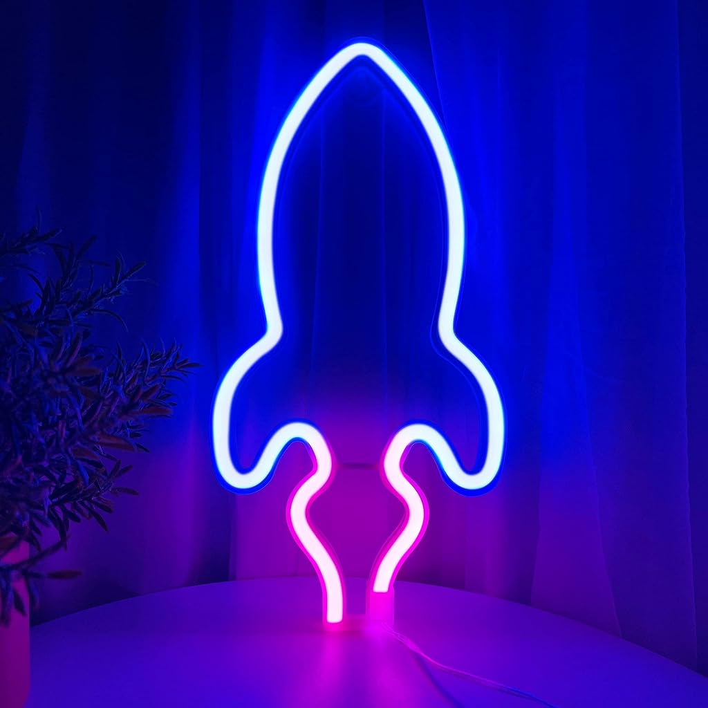 Verilux® Dual Color Rocket LED Neon Lights for Room Decoration, USB or Battery Powered LED Light up Signs for Birthday Party Kids Living Room Bar Home Indoor Decorations
