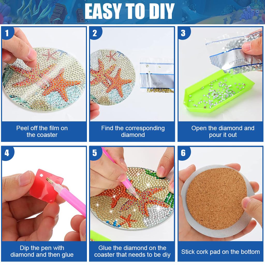 HASTHIP Sunflower Diamond Painting Coaster Set with Holder for DIY Art & Home Decor | 10Pcs Acrylic Round Craft Kit