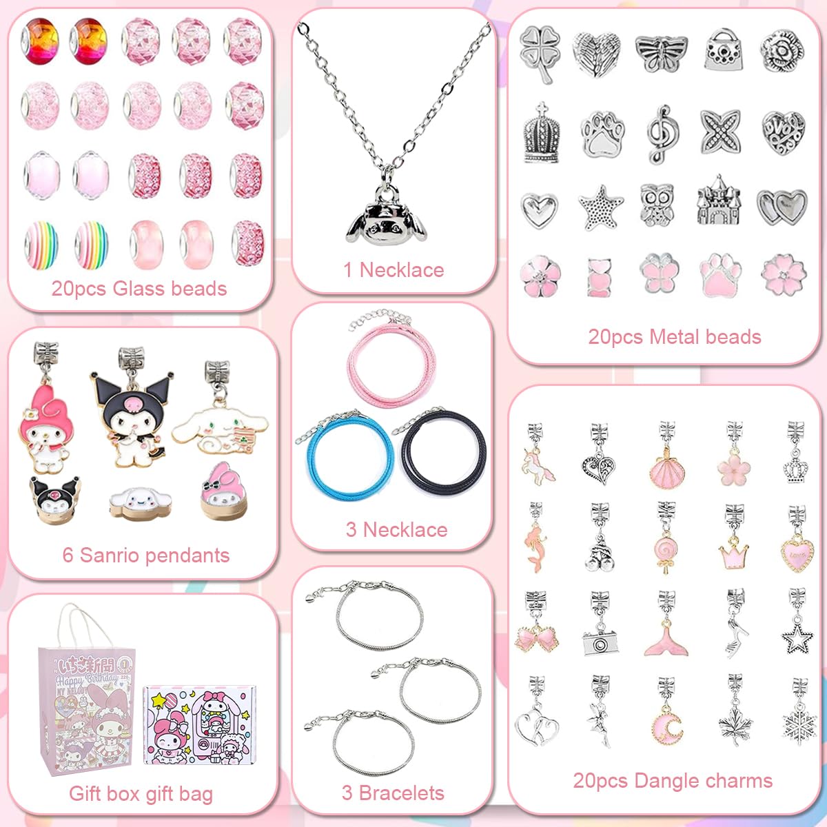 SANNIDHI DIY Bracelet Making Kit for Girls with Kuromi Charms and Beads | Gift Box Set