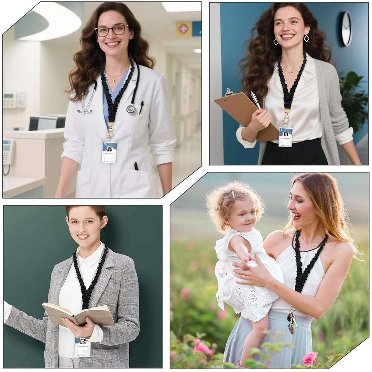 OFIFO Stretchy Fabric Lanyard for ID Card and Keys with Metal Clasp and Keychain | Office and School Use