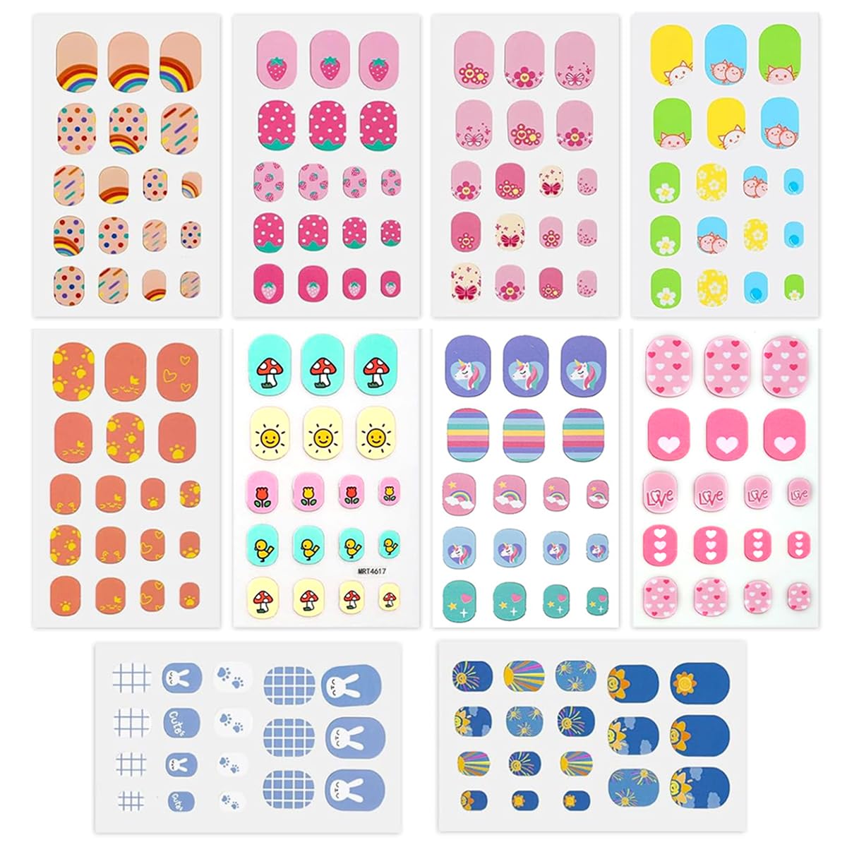 MAYCREATE Nail Stickers for Kids with 10 Colorful Cartoon Sheets and Self‑Adhesive Design | Safe Waterproof Fun for Girls
