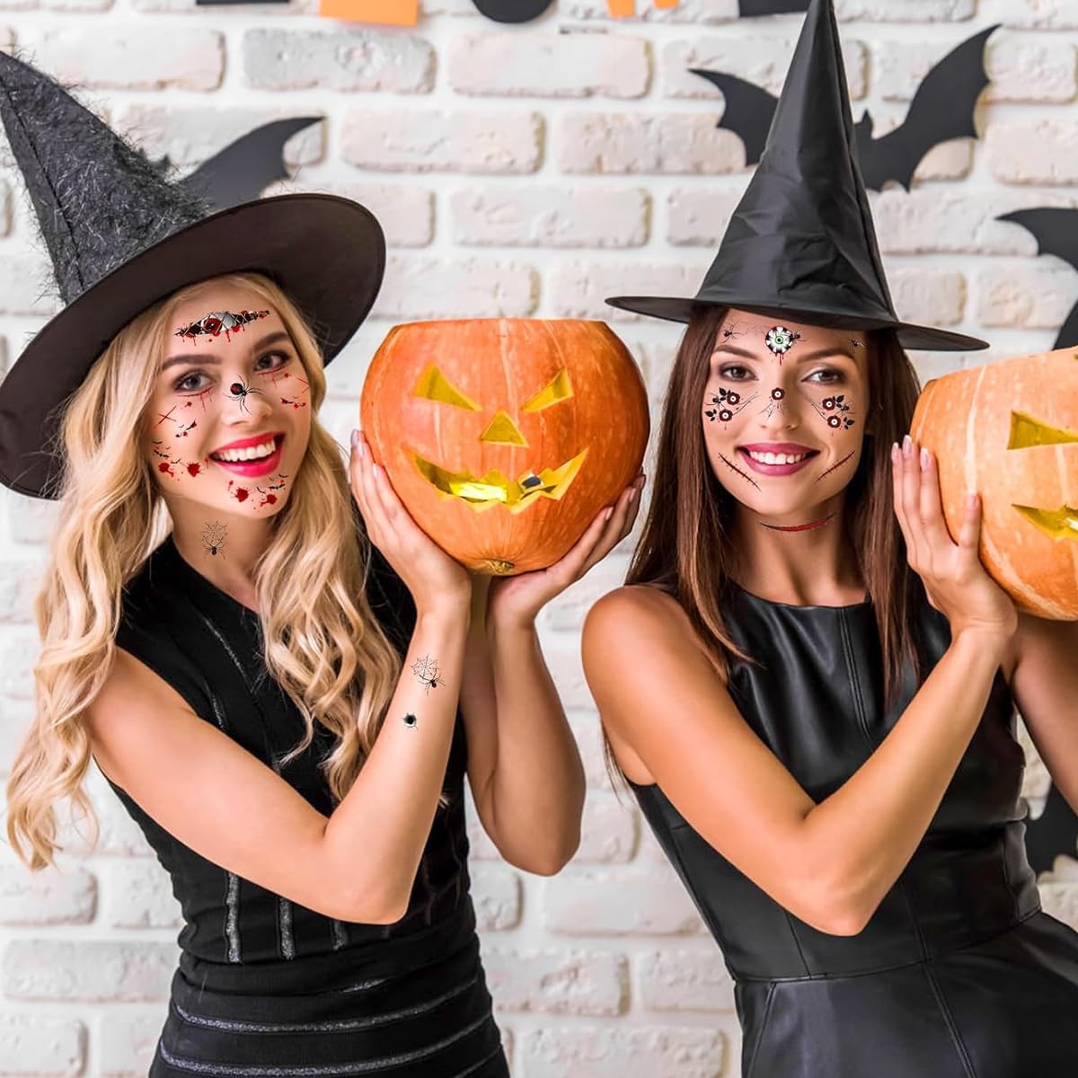 MAYCREATE Halloween Temporary Face Tattoos for Adults with 10 Sheets | Easy Water Application