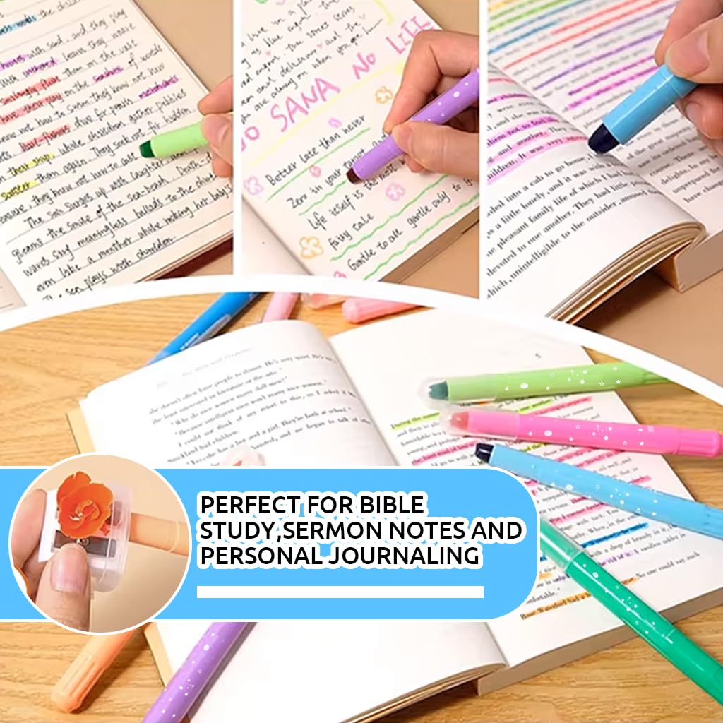 Climberty Bible Highlighters for Note Taking with Rotating Design | 12 Solid Wax Colors