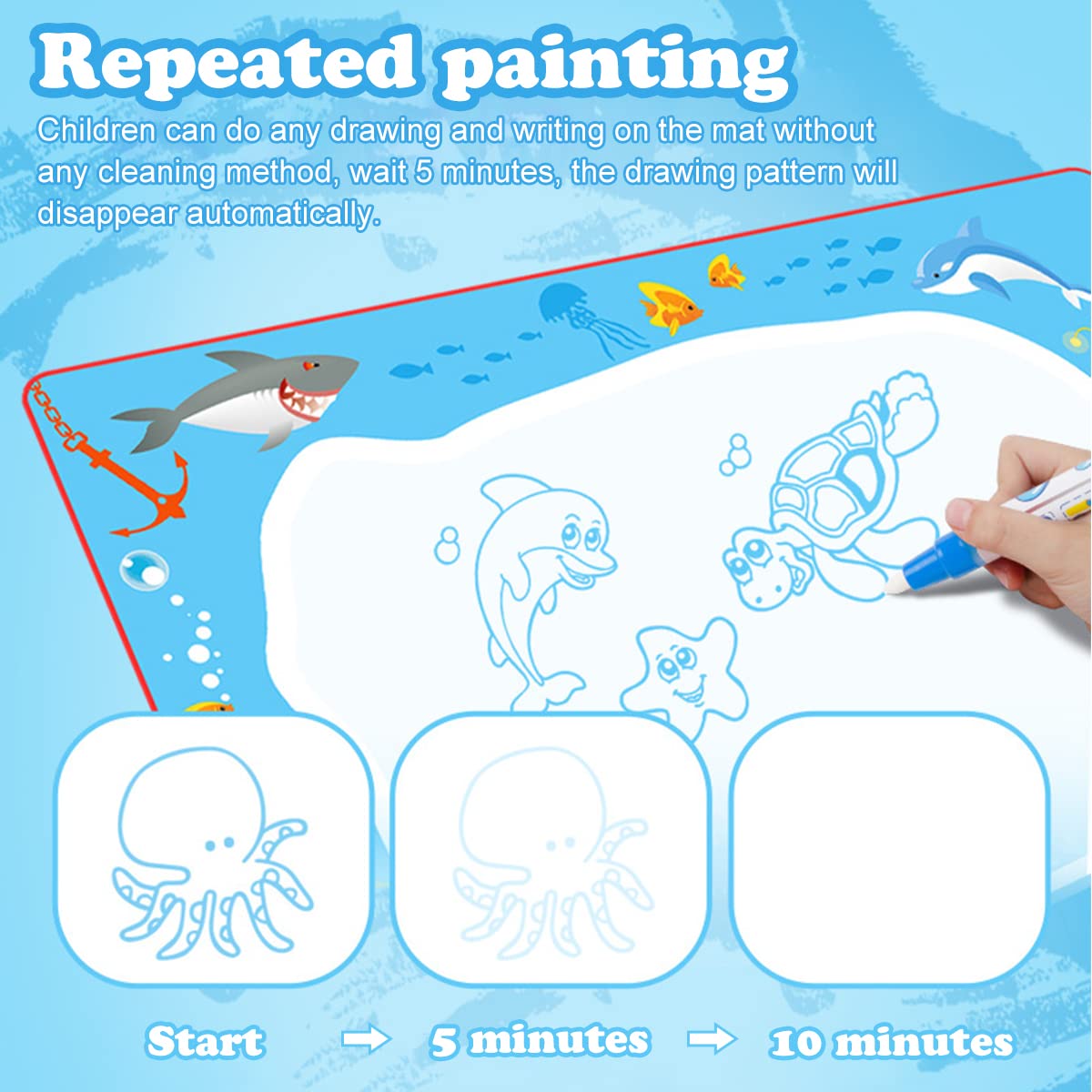 PATPAT Water Doodle Mat for Kids featuring 25.5 x 19.6 in Aqua Design | Foldable Polyester Toy
