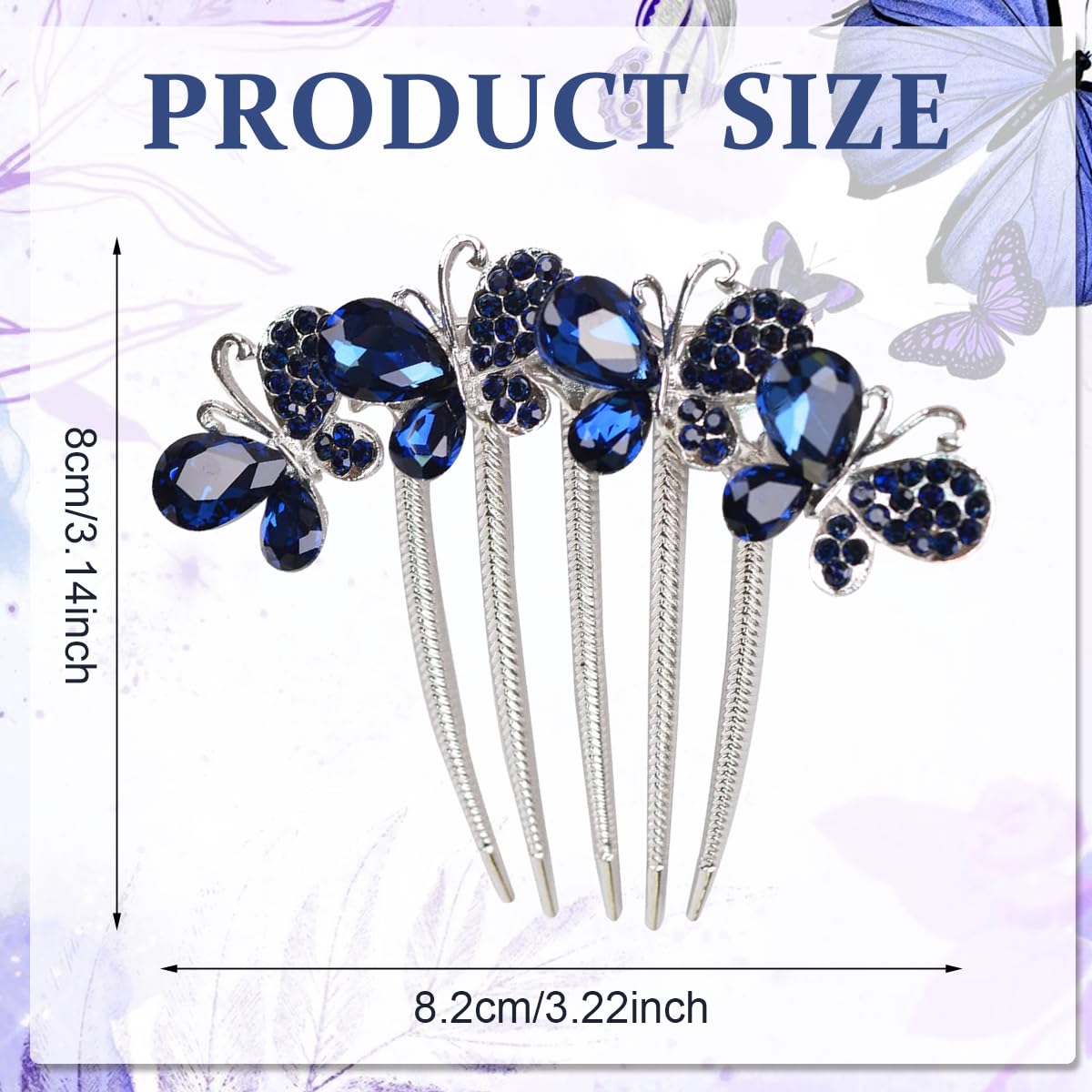 PALAY Hair Comb Clip for Bridal and Daily Hairstyles with Butterfly Rhinestones Blue