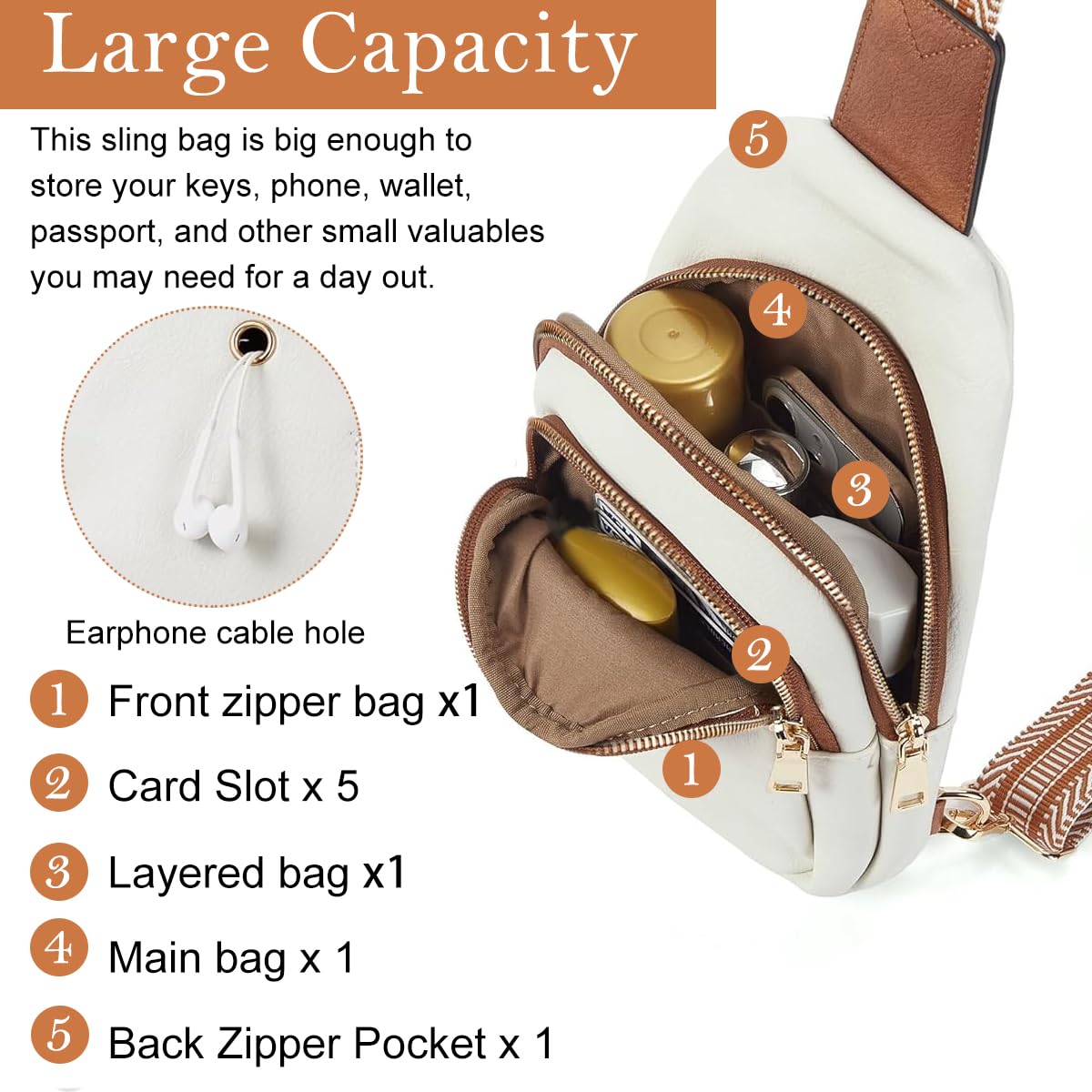 PALAY Chest Bag for Women with Triple Zipper Layers and Adjustable Strap | PU Leather 6.69x3.15x10.24 in