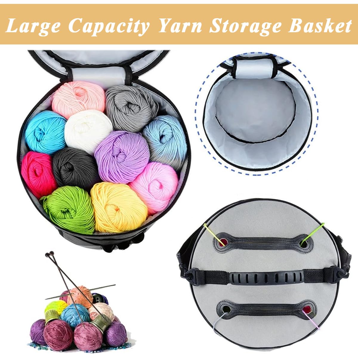 HASTHIP Crochet Bag Organizer for Knitting and DIY Crafts with 30x27cm Canvas Design | Tangle-Free Yarn Holes