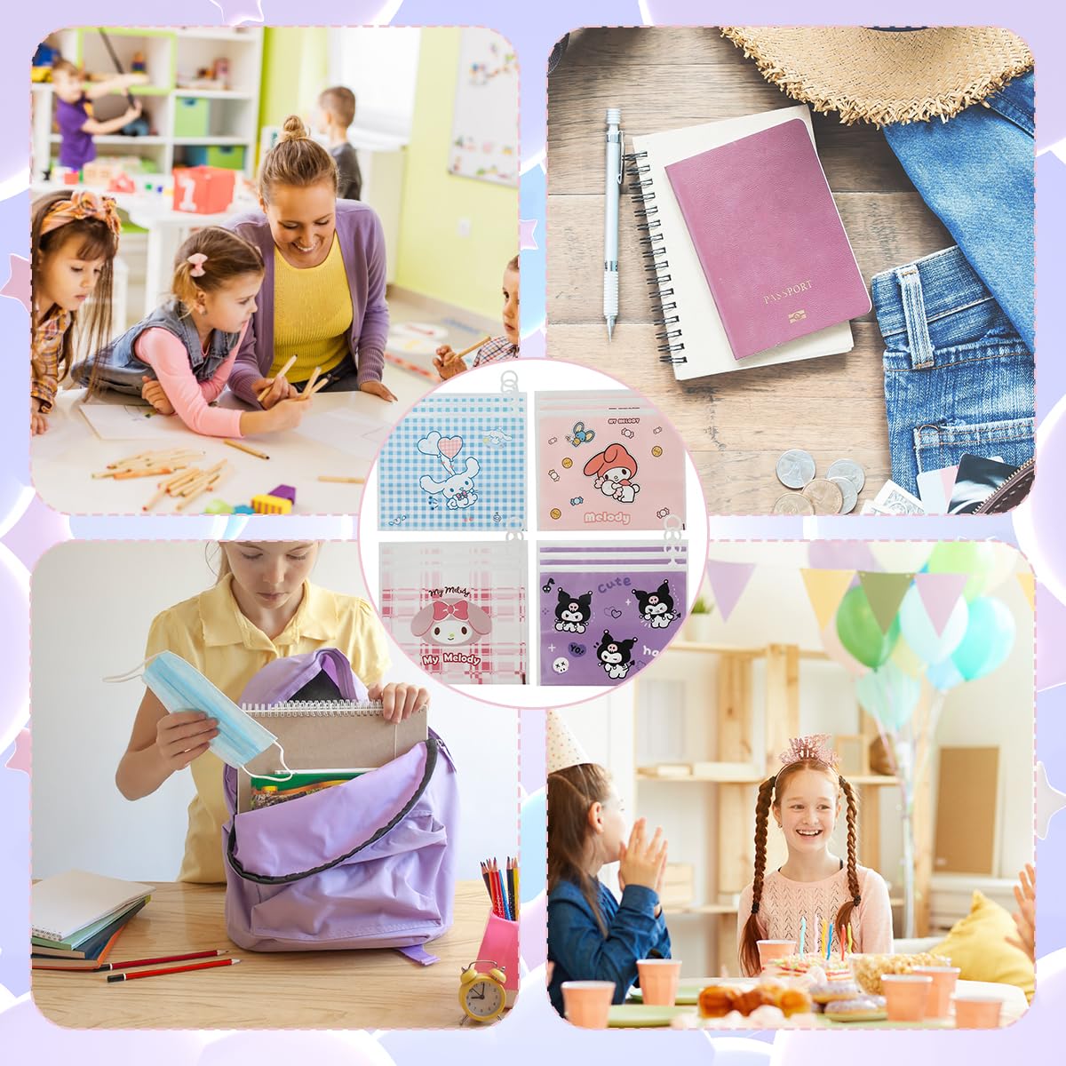 Climberty Pencil Case for Girls 12Pcs with Smooth Slider Seal Closure and Plastic Bags | Cute Sanrio Designs for School Supplies