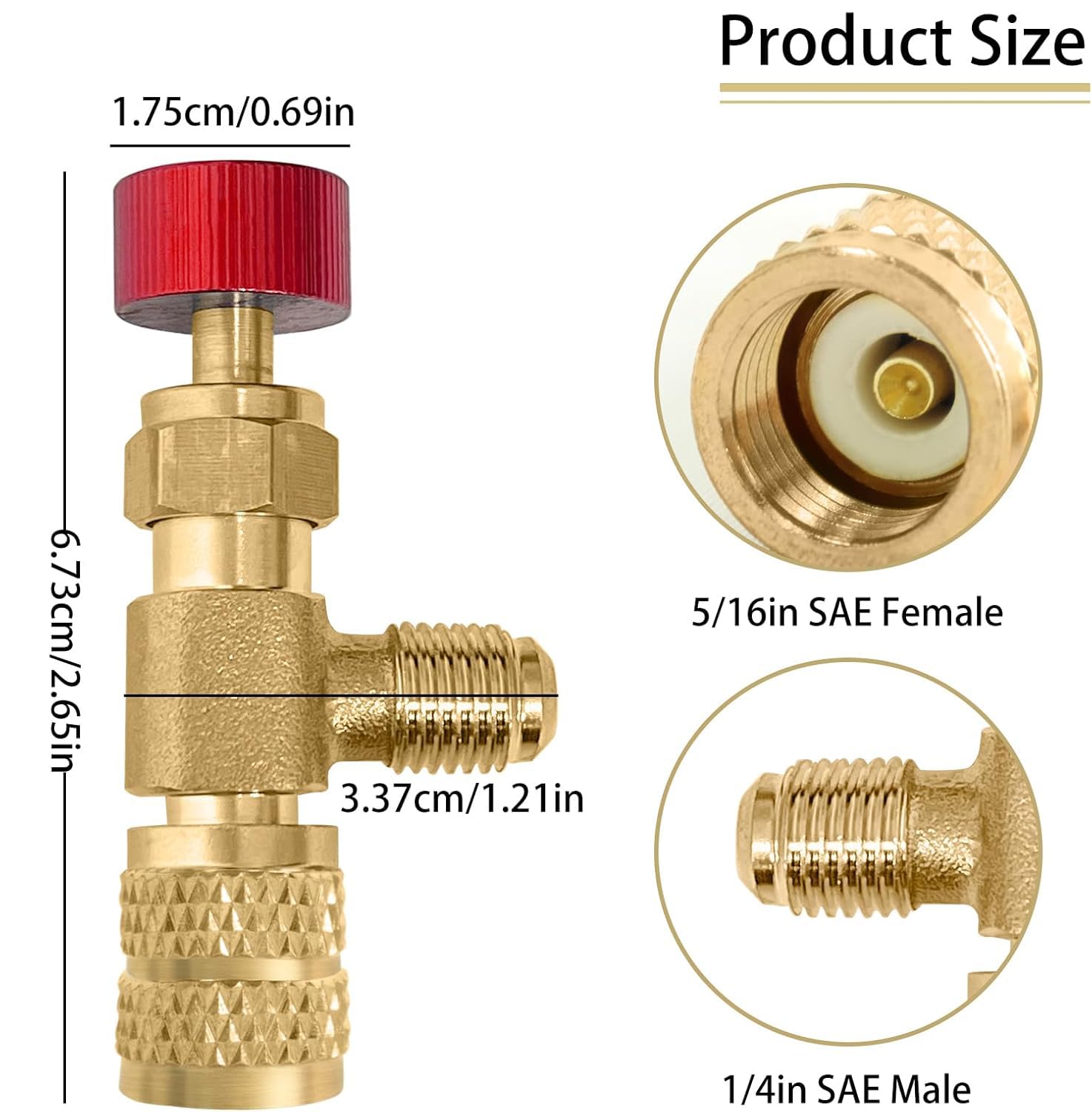 Serplex Refrigerant Charging Valve for R22 R410A HVAC Systems 1/4 to 5/16 Brass | Leak‑Resistant Easy Twist Control