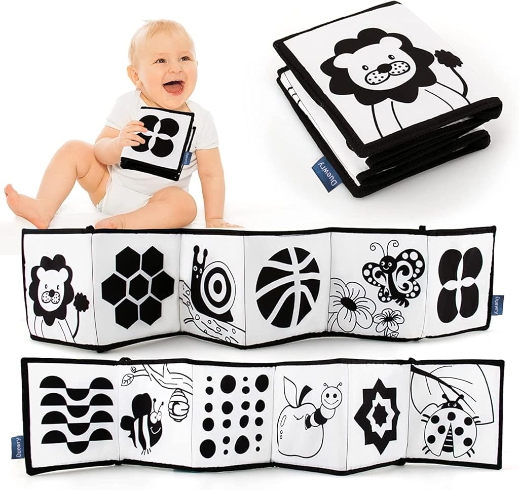 SNOWIE SOFT® Black & White Cloth Book, High Contrast Baby Toy for 0 to 12 month, Infant Tummy Time Toy, Folding Sensory Educational Activity Toy, Touch and Feel Crinkle Waterproof Soft Book for Toddler
